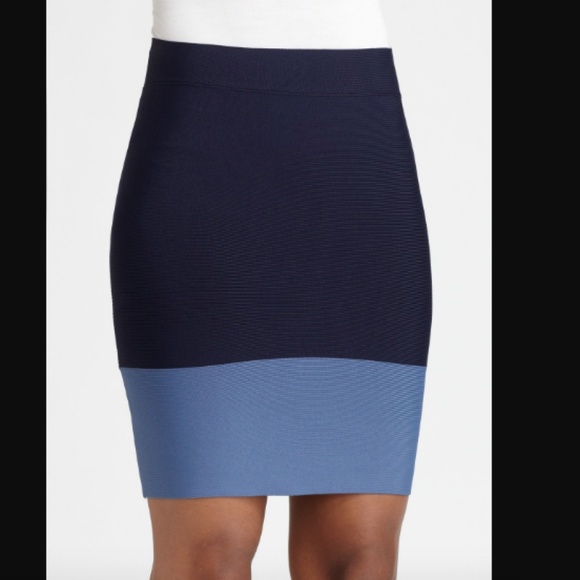 BCBGMaxAzria Joelle Colorblock Blue Bandage Skirt - Picture 3 of 8